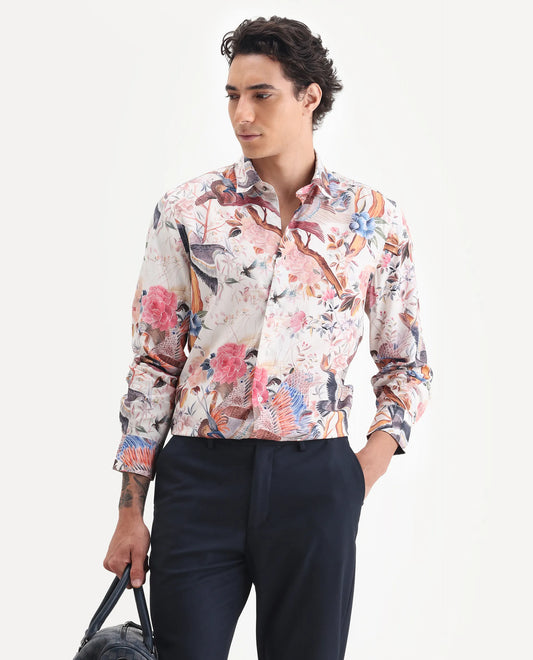 Rare Rabbit Men's Arko Pink Viscose Fabric Collared Neck Regular Abstract Print Shirt