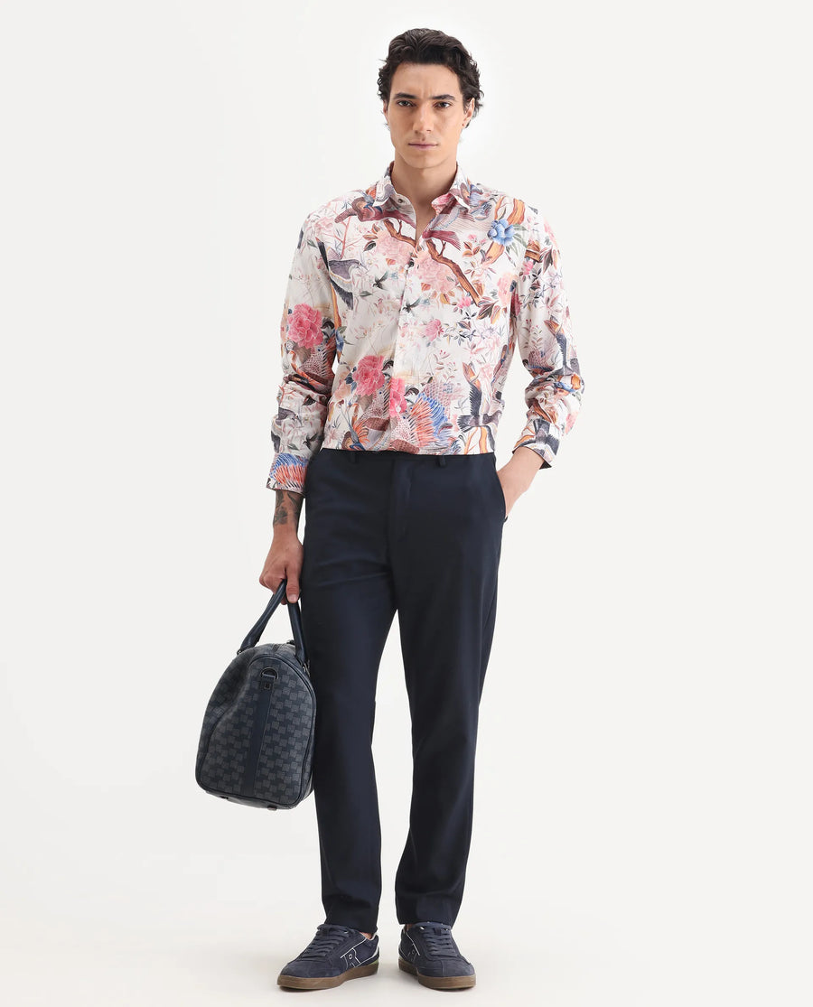 Rare Rabbit Men's Arko Pink Viscose Fabric Collared Neck Regular Abstract Print Shirt