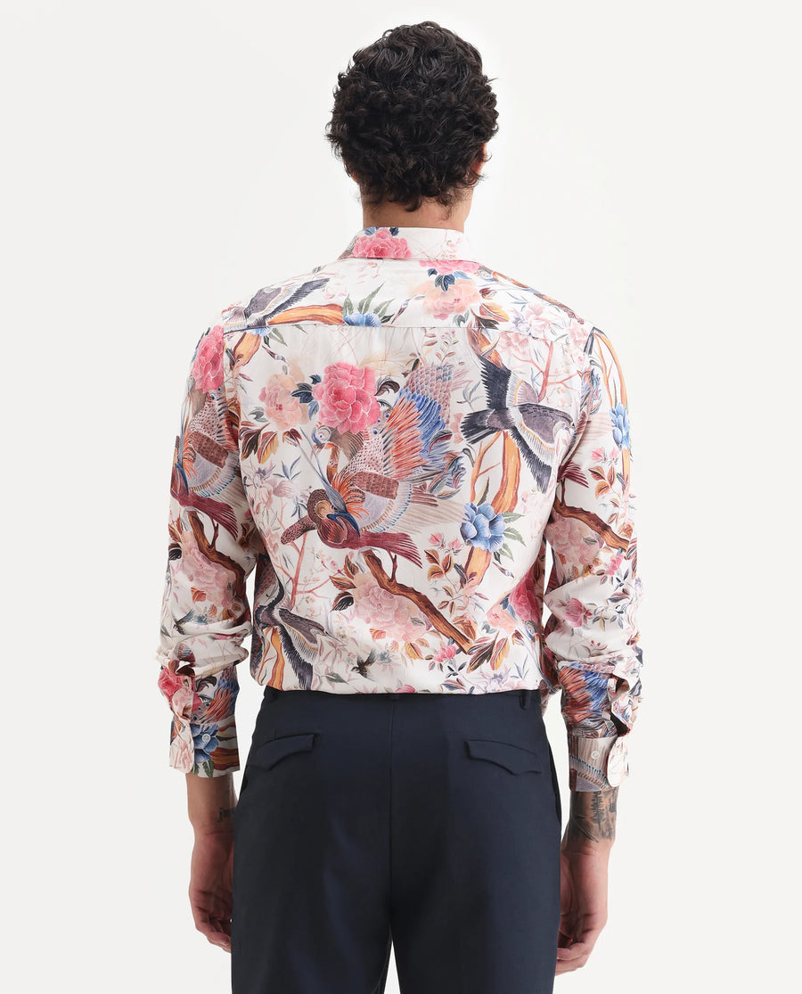 Rare Rabbit Men's Arko Pink Viscose Fabric Collared Neck Regular Abstract Print Shirt