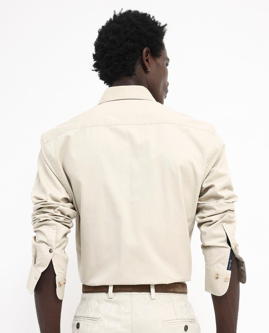 Rare Rabbit Men's Arlet Beige Cotton Plain Regular Fit Full Sleeve Collared Shirt