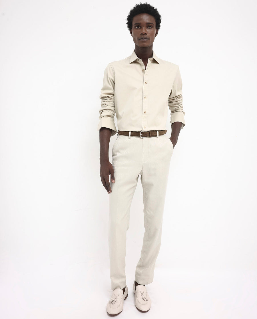 Rare Rabbit Men's Arlet Beige Cotton Plain Regular Fit Full Sleeve Collared Shirt