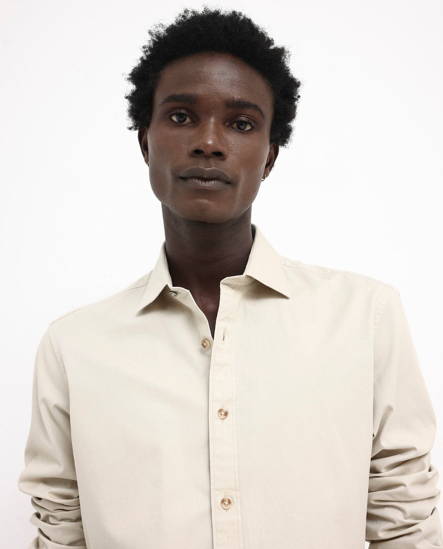 Rare Rabbit Men's Arlet Beige Cotton Plain Regular Fit Full Sleeve Collared Shirt