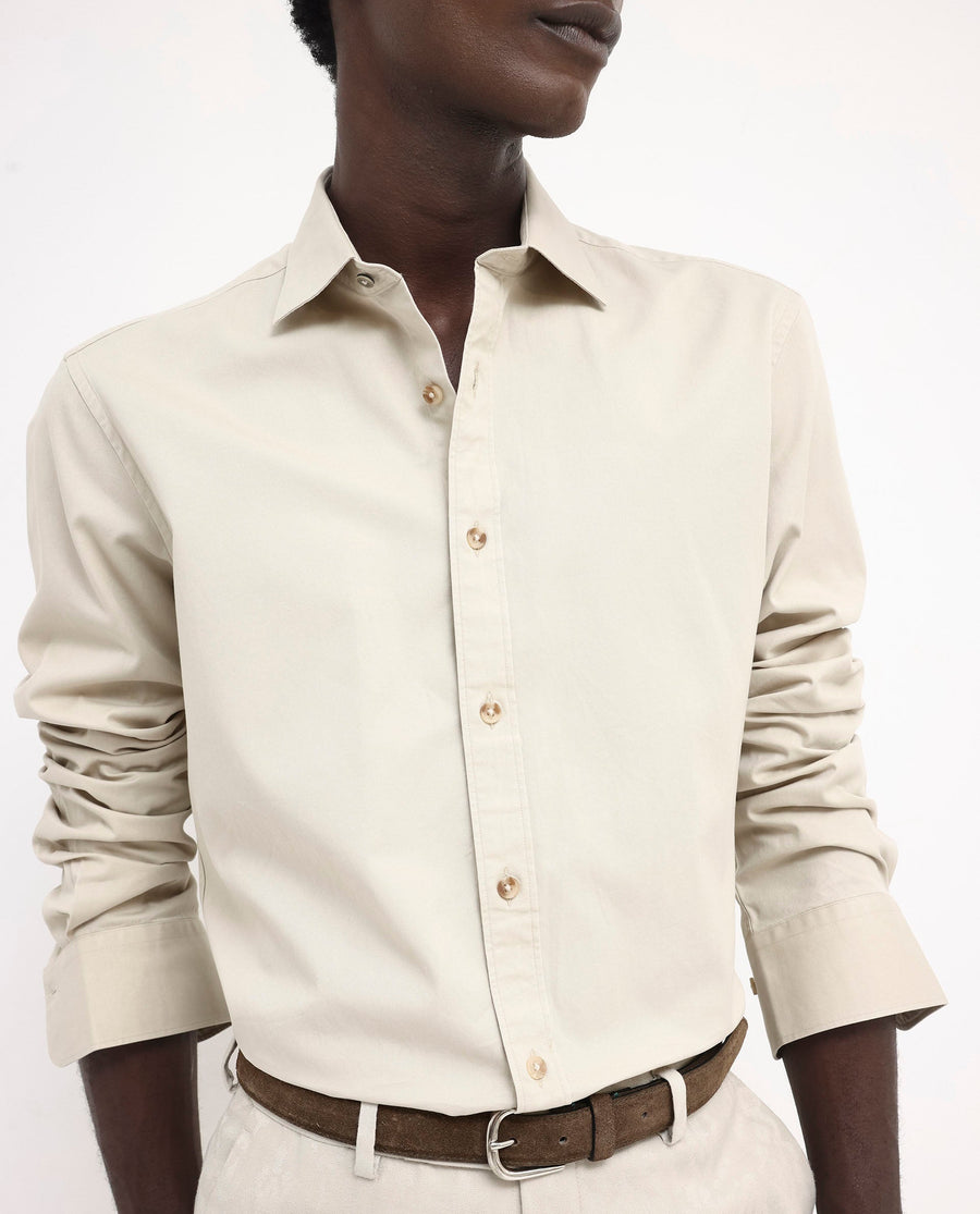 Rare Rabbit Men's Arlet Beige Cotton Plain Regular Fit Full Sleeve Collared Shirt