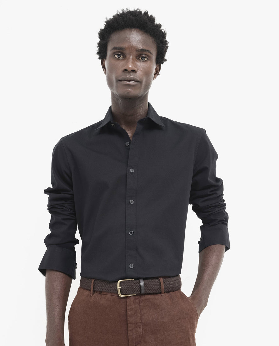 Rare Rabbit Men's Arlet Black Cotton Plain Regular Fit Full Sleeve Spread Collar Shirt
