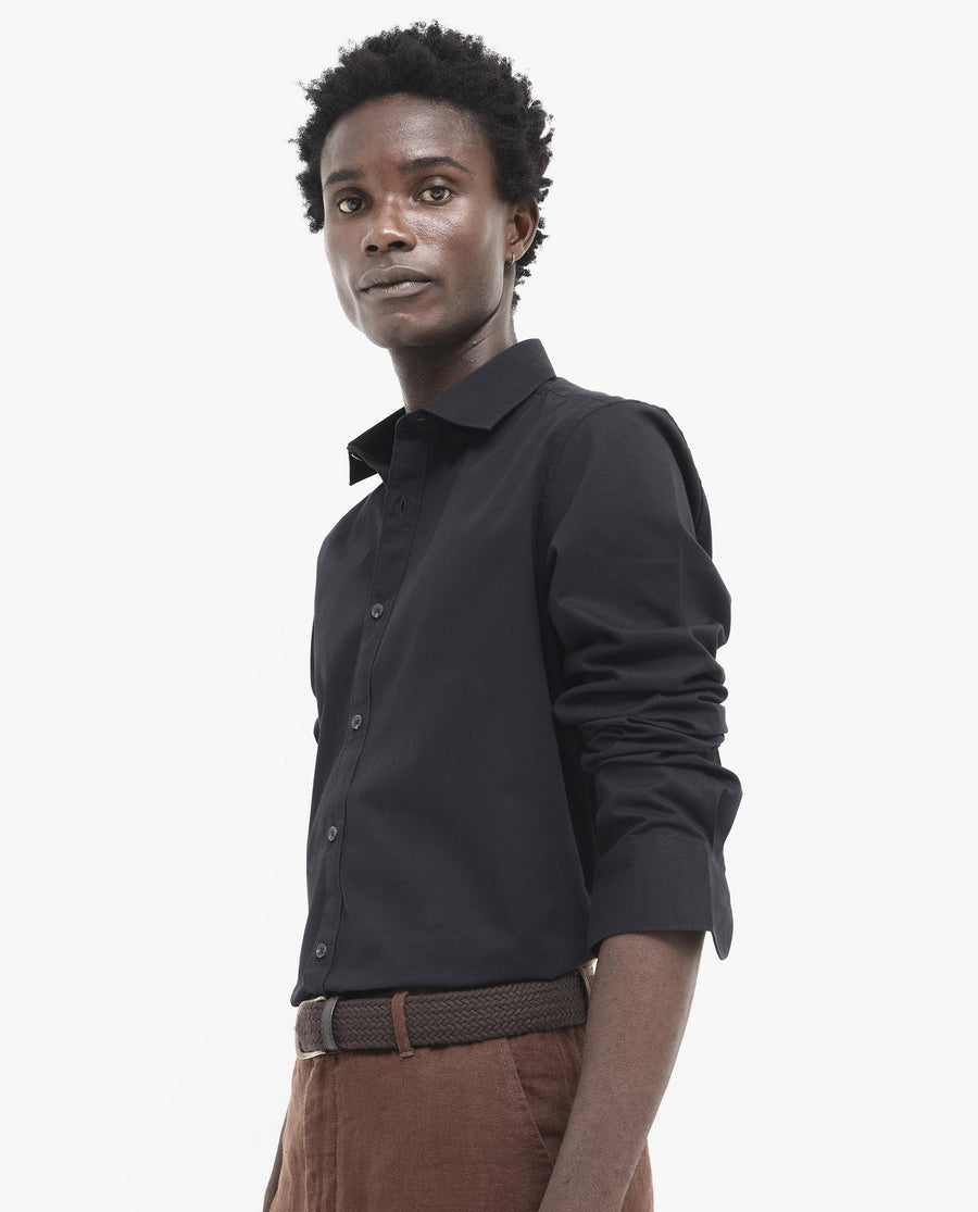 Rare Rabbit Men's Arlet Black Cotton Plain Regular Fit Full Sleeve Spread Collar Shirt