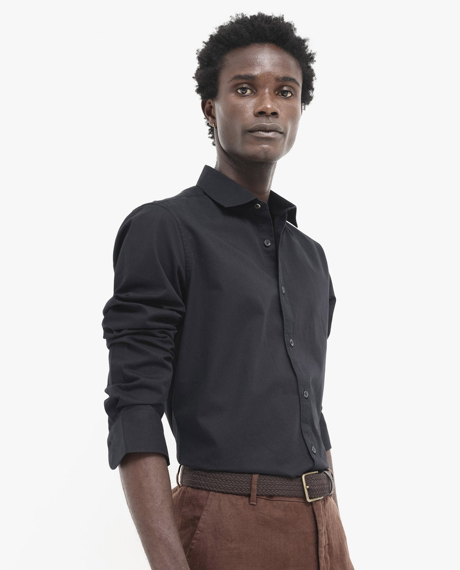 Rare Rabbit Men's Arlet Black Cotton Plain Regular Fit Full Sleeve Spread Collar Shirt