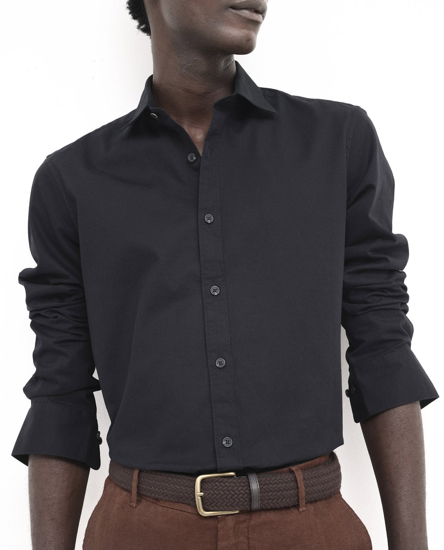 Rare Rabbit Men's Arlet Black Cotton Plain Regular Fit Full Sleeve Spread Collar Shirt
