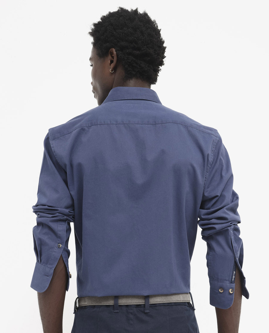 Rare Rabbit Men's Arlet Blue Cotton Plain Regular Fit Full Sleeve Collared Shirt