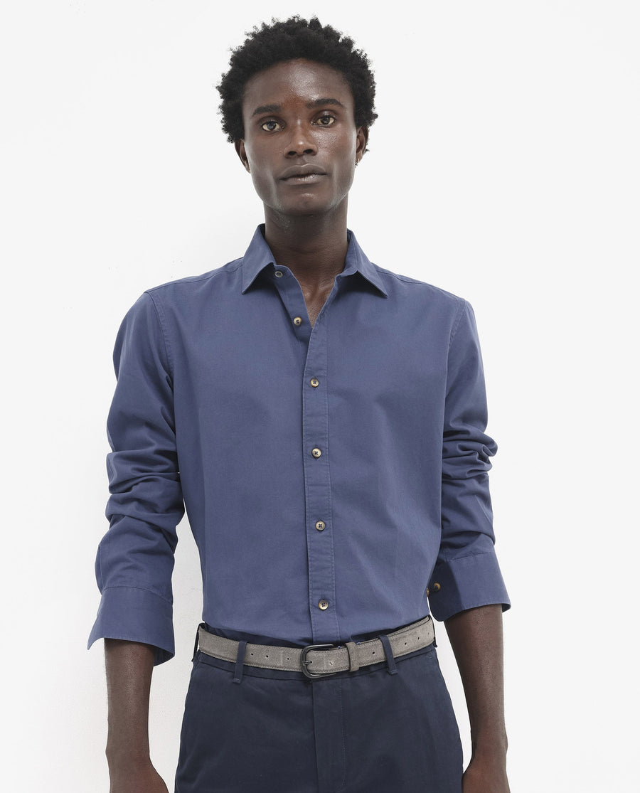 Rare Rabbit Men's Arlet Blue Cotton Plain Regular Fit Full Sleeve Collared Shirt