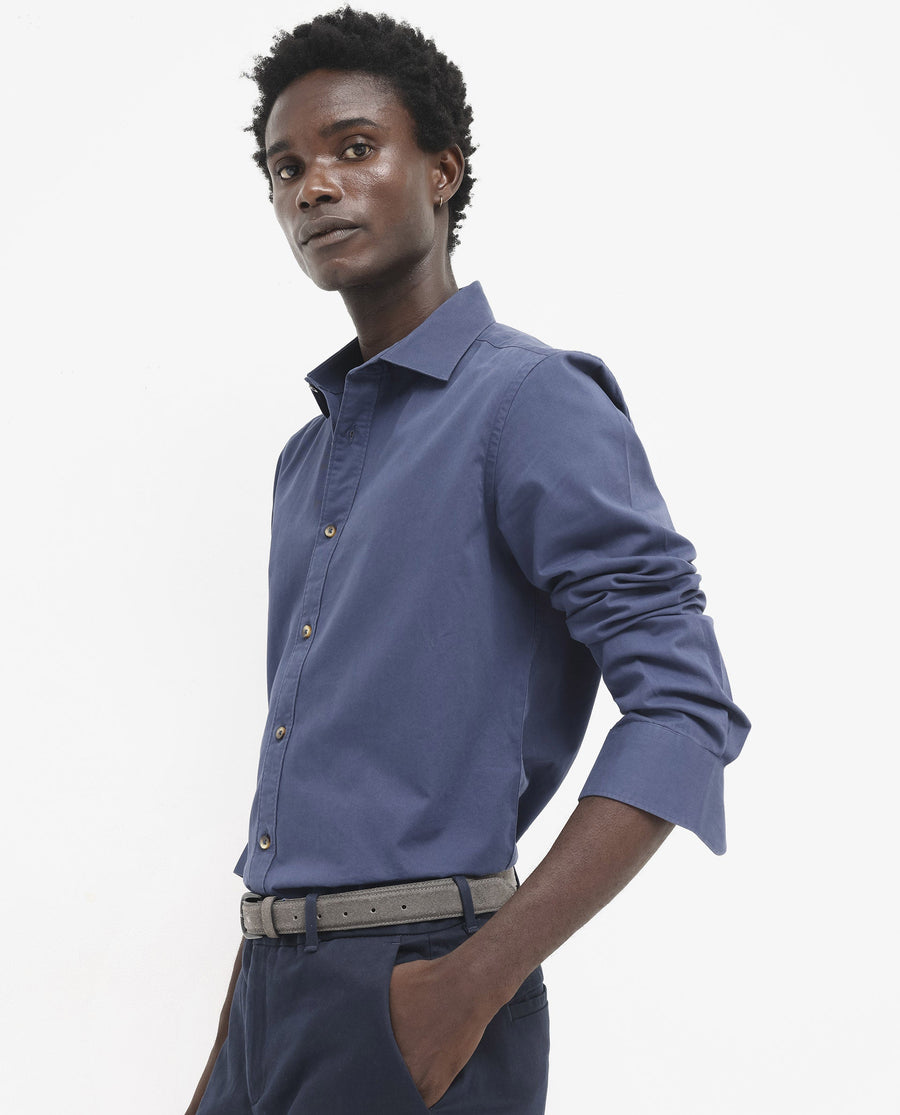 Rare Rabbit Men's Arlet Blue Cotton Plain Regular Fit Full Sleeve Collared Shirt