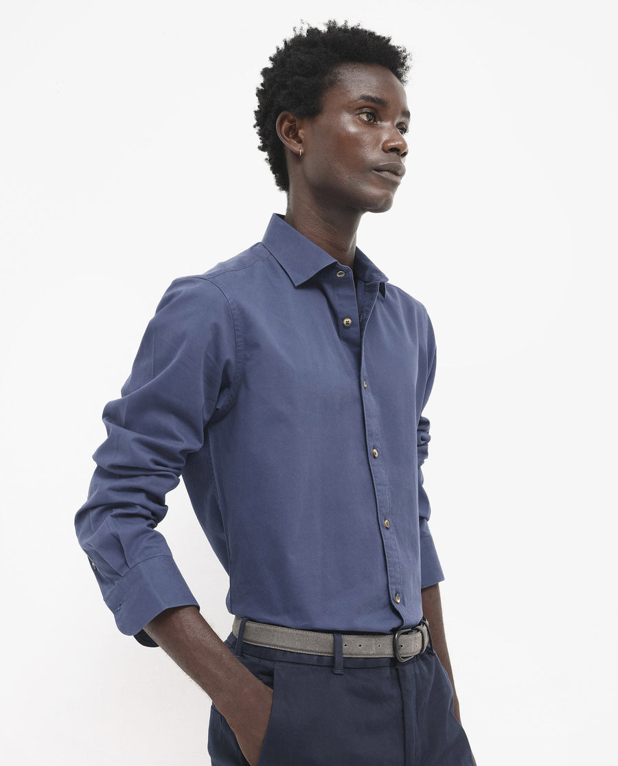 Rare Rabbit Men's Arlet Blue Cotton Plain Regular Fit Full Sleeve Collared Shirt