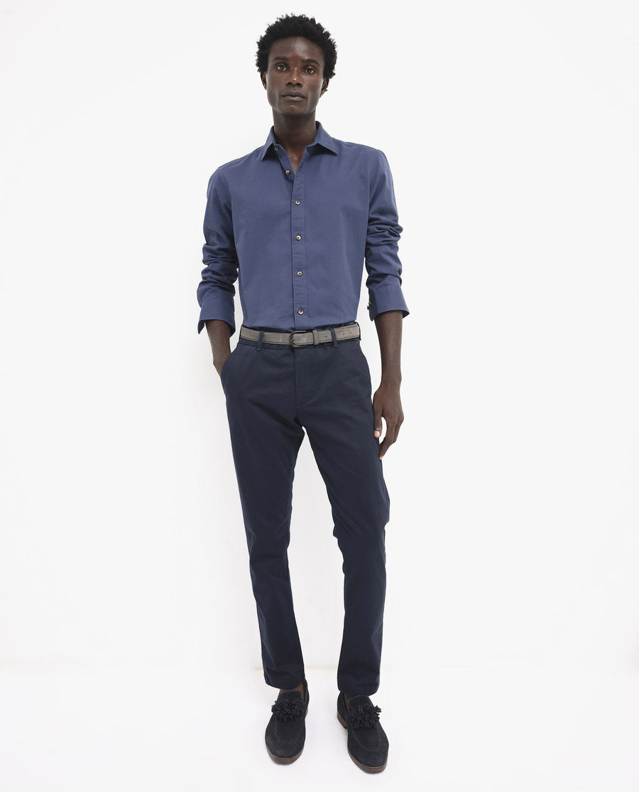 Rare Rabbit Men's Arlet Blue Cotton Plain Regular Fit Full Sleeve Collared Shirt