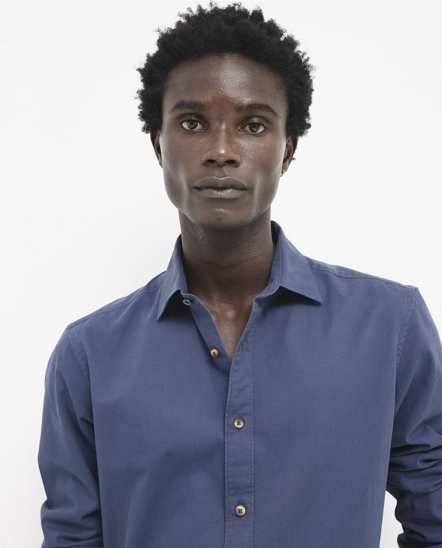 Rare Rabbit Men's Arlet Blue Cotton Plain Regular Fit Full Sleeve Collared Shirt