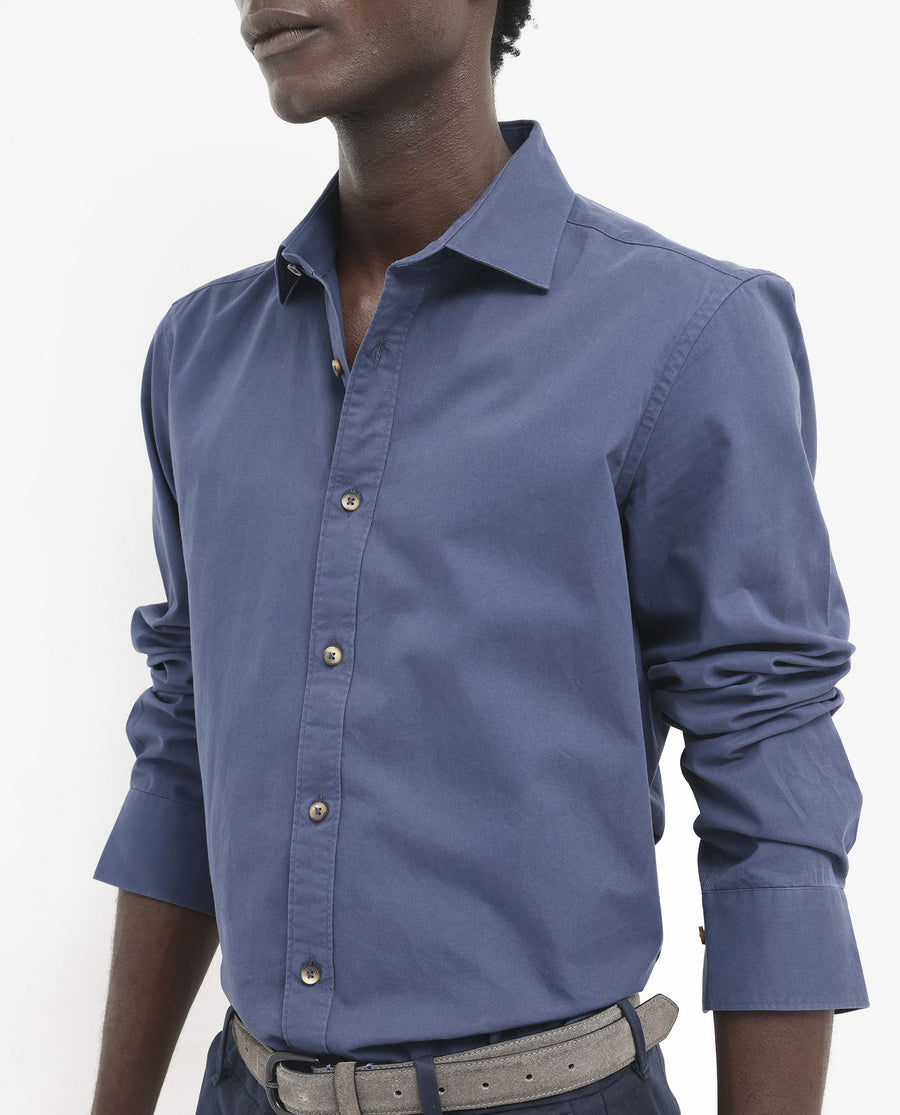 Rare Rabbit Men's Arlet Blue Cotton Plain Regular Fit Full Sleeve Collared Shirt