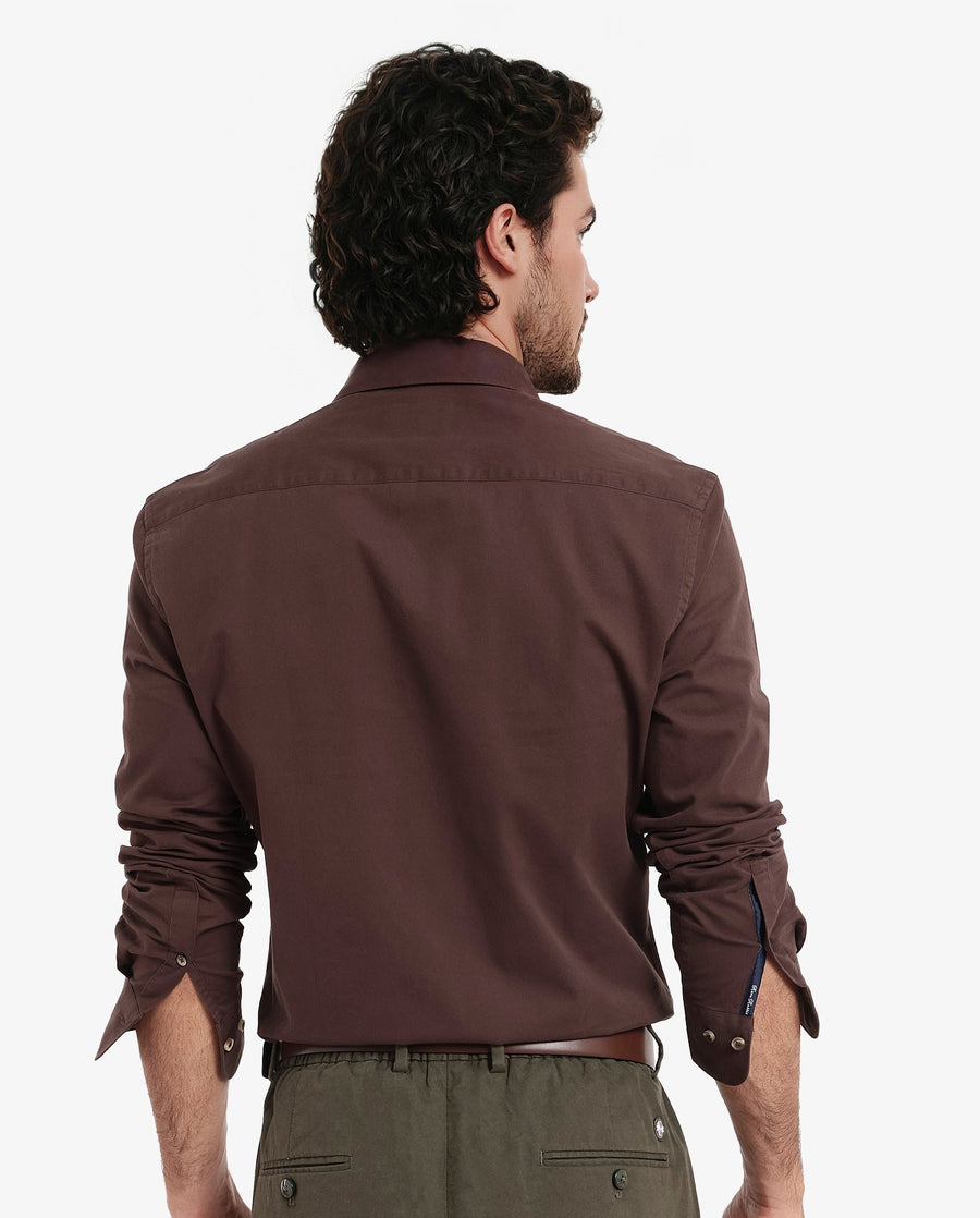 Rare Rabbit Men's Arlet Brown Cotton Plain Regular Fit Full Sleeve Collared Shirt