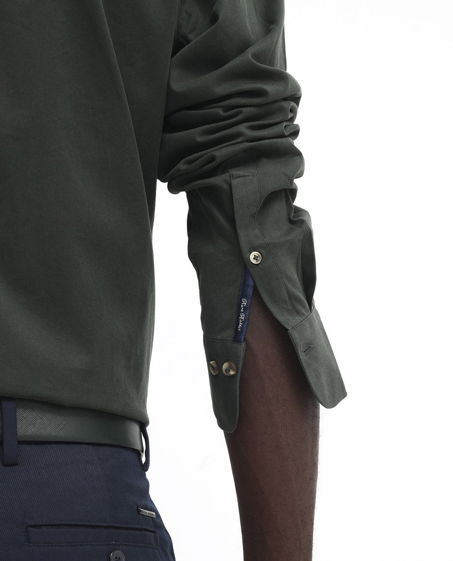 Rare Rabbit Men's Arlet Dark Green Cotton Plain Regular Fit Full Sleeve Collared Shirt