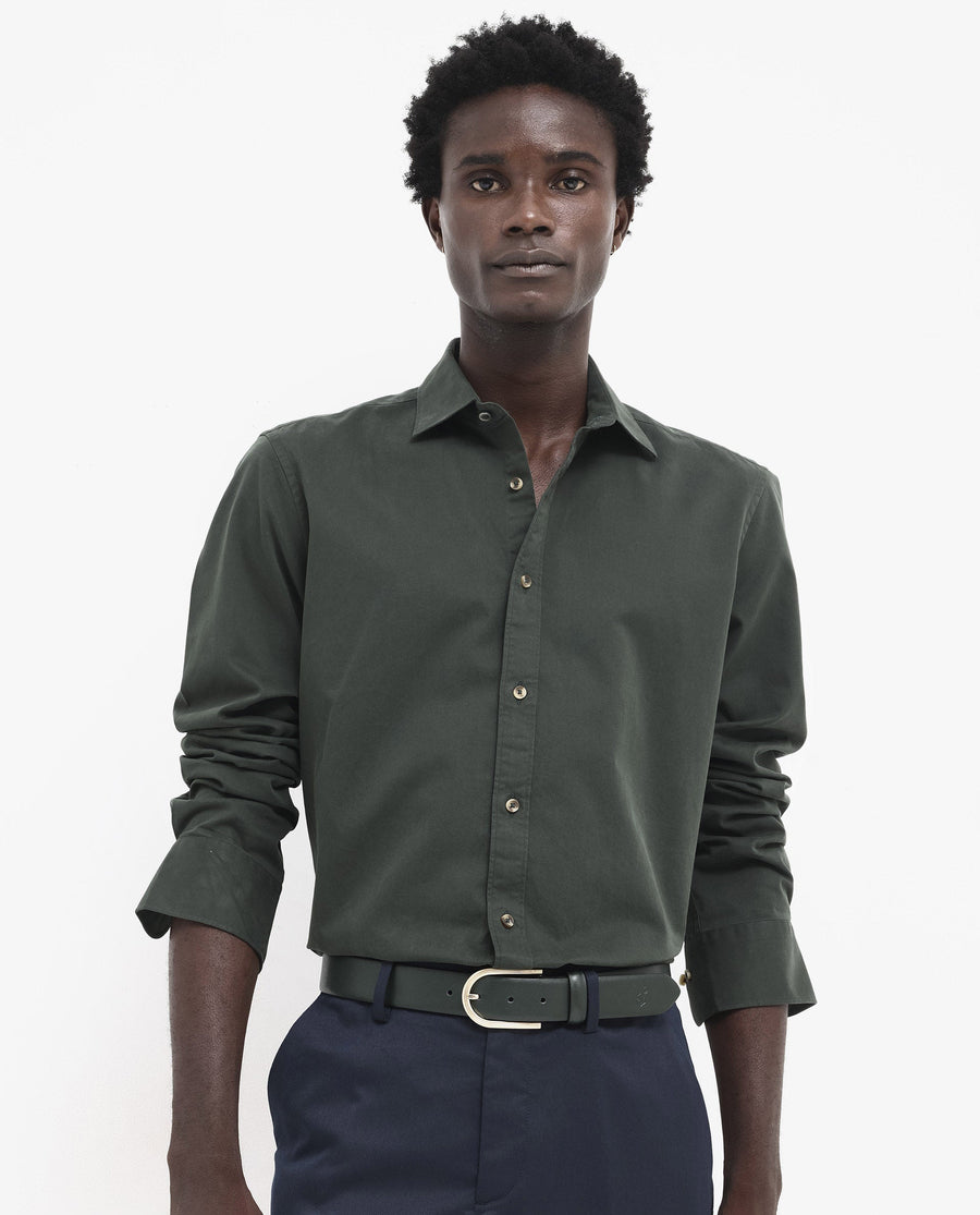 Rare Rabbit Men's Arlet Dark Green Cotton Plain Regular Fit Full Sleeve Collared Shirt