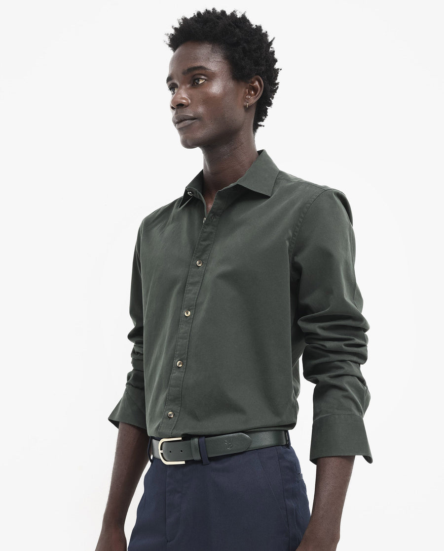 Rare Rabbit Men's Arlet Dark Green Cotton Plain Regular Fit Full Sleeve Collared Shirt