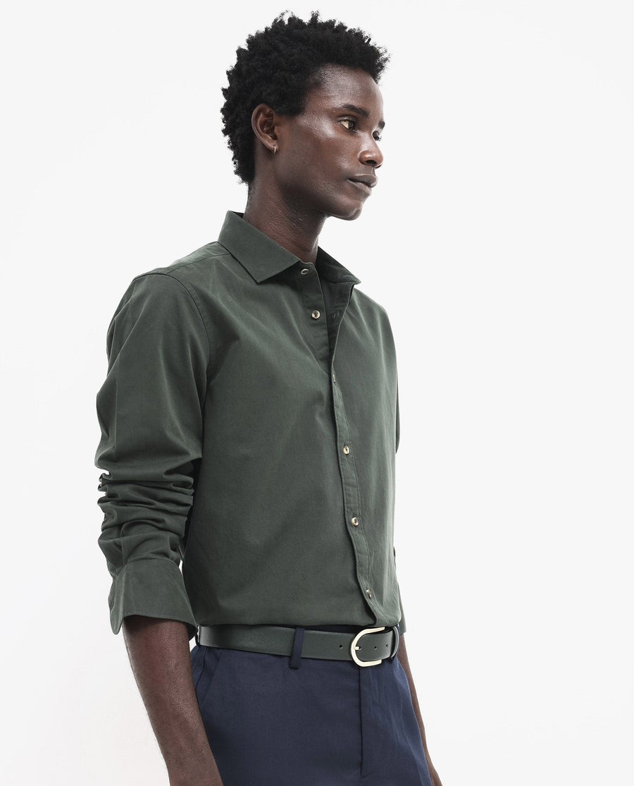 Rare Rabbit Men's Arlet Dark Green Cotton Plain Regular Fit Full Sleeve Collared Shirt