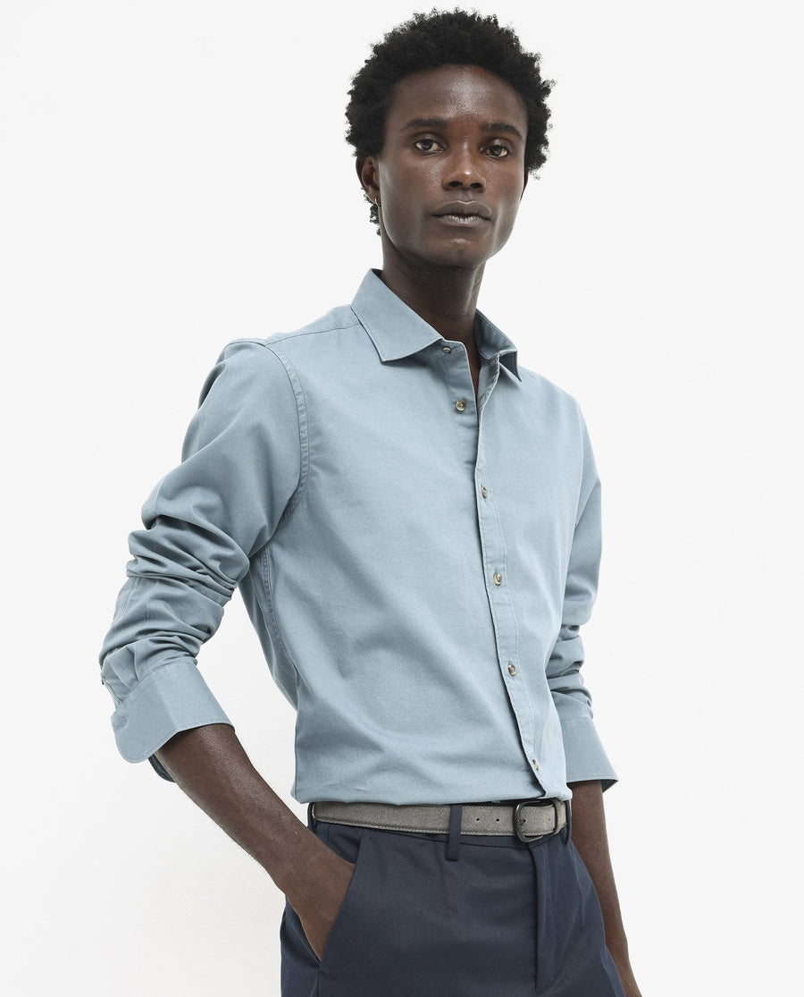 Rare Rabbit Men's Arlet Dusky Blue Cotton Plain Regular Fit Full Sleeve Collared Shirt