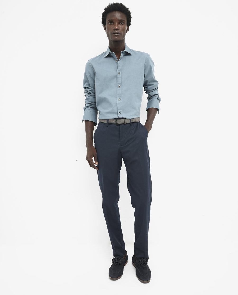 Rare Rabbit Men's Arlet Dusky Blue Cotton Plain Regular Fit Full Sleeve Collared Shirt