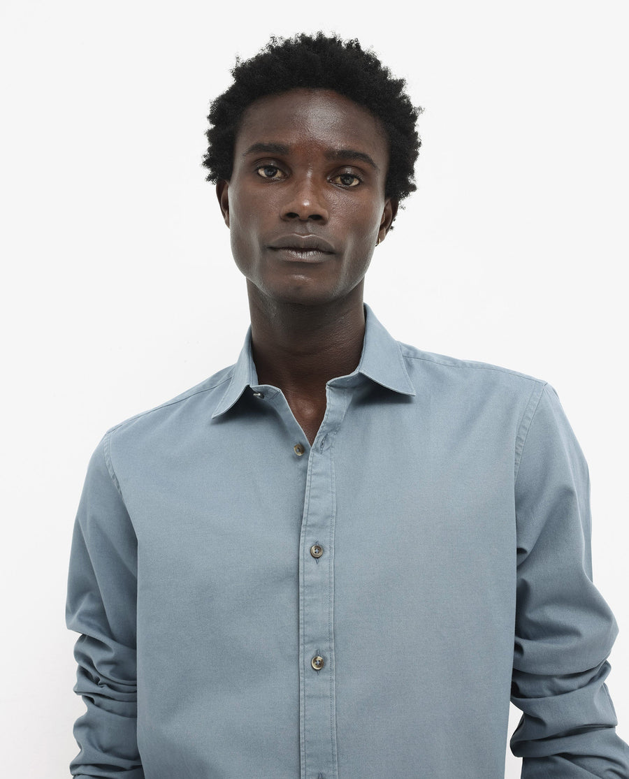 Rare Rabbit Men's Arlet Dusky Blue Cotton Plain Regular Fit Full Sleeve Collared Shirt