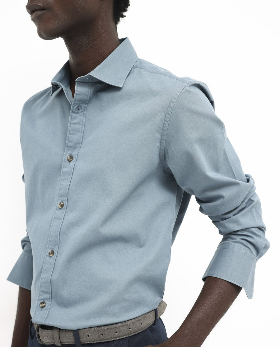 Rare Rabbit Men's Arlet Dusky Blue Cotton Plain Regular Fit Full Sleeve Collared Shirt