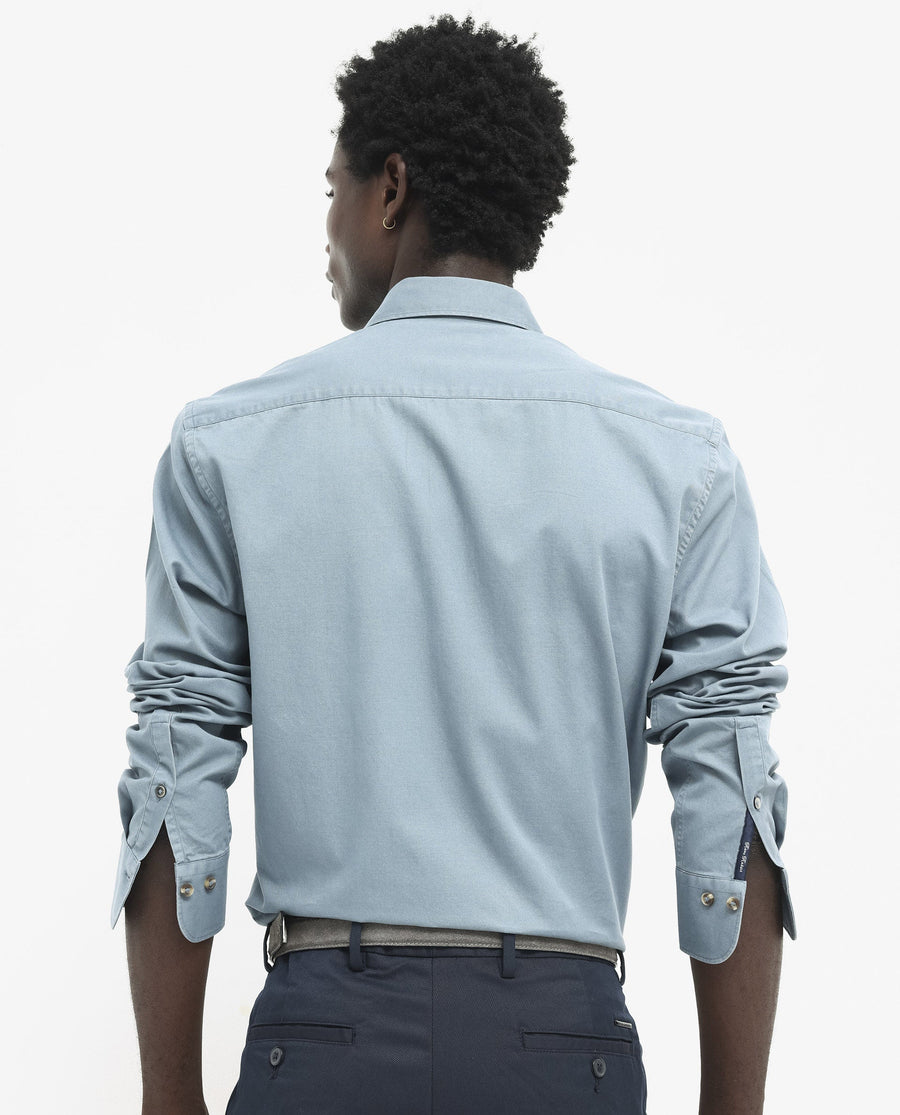 Rare Rabbit Men's Arlet Dusky Blue Cotton Plain Regular Fit Full Sleeve Collared Shirt