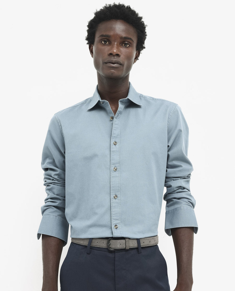 Rare Rabbit Men's Arlet Dusky Blue Cotton Plain Regular Fit Full Sleeve Collared Shirt