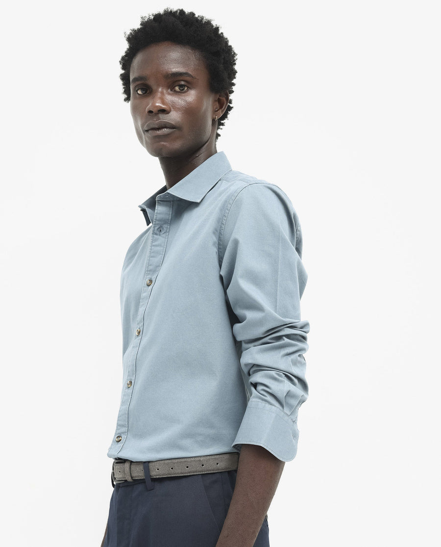 Rare Rabbit Men's Arlet Dusky Blue Cotton Plain Regular Fit Full Sleeve Collared Shirt