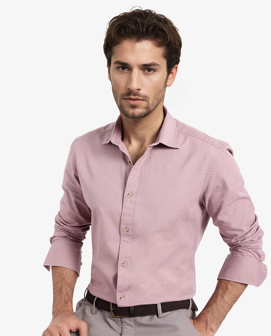 Rare Rabbit Men's Dusky Pink Cotton Plain Regular Fit Full Sleeve Collared Shirt