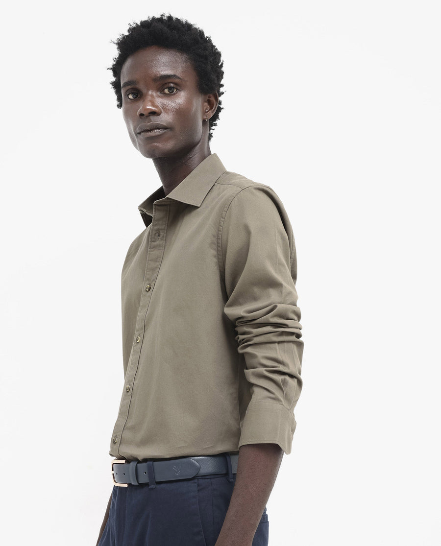 Rare Rabbit Men's Arlet Khaki Cotton Plain Regular Fit Full Sleeve Collared Shirt