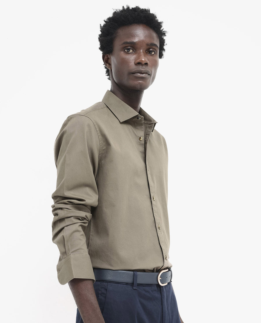 Rare Rabbit Men's Arlet Khaki Cotton Plain Regular Fit Full Sleeve Collared Shirt