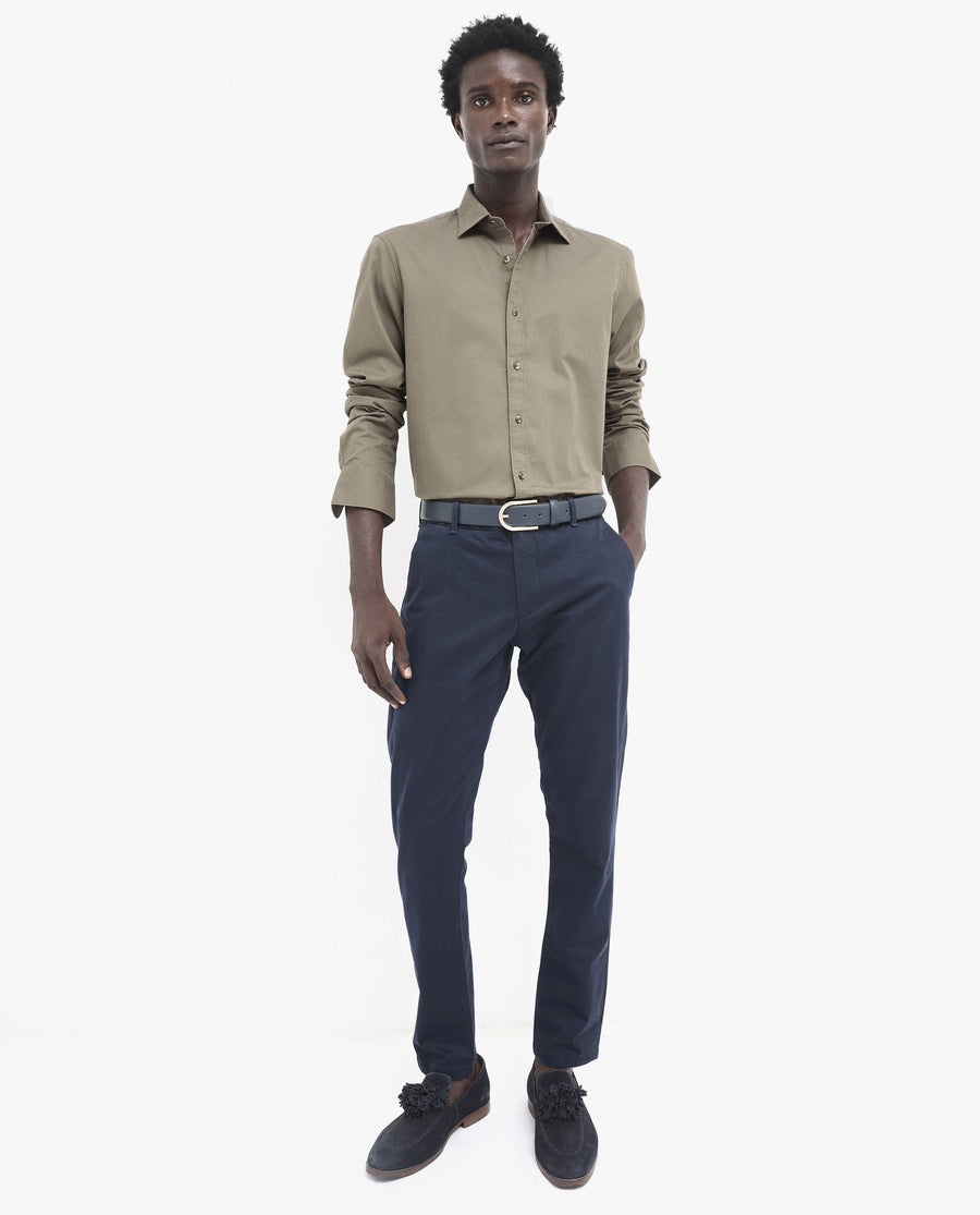 Rare Rabbit Men's Arlet Khaki Cotton Plain Regular Fit Full Sleeve Collared Shirt