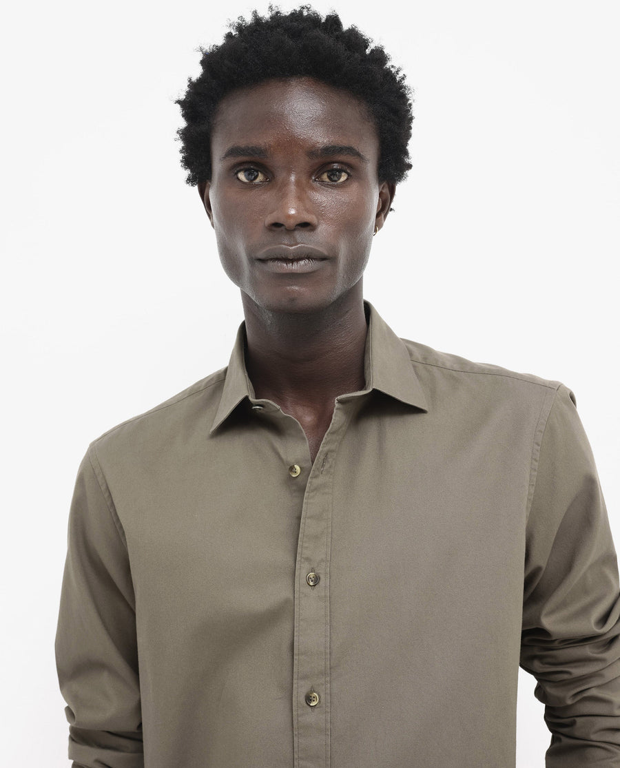 Rare Rabbit Men's Arlet Khaki Cotton Plain Regular Fit Full Sleeve Collared Shirt