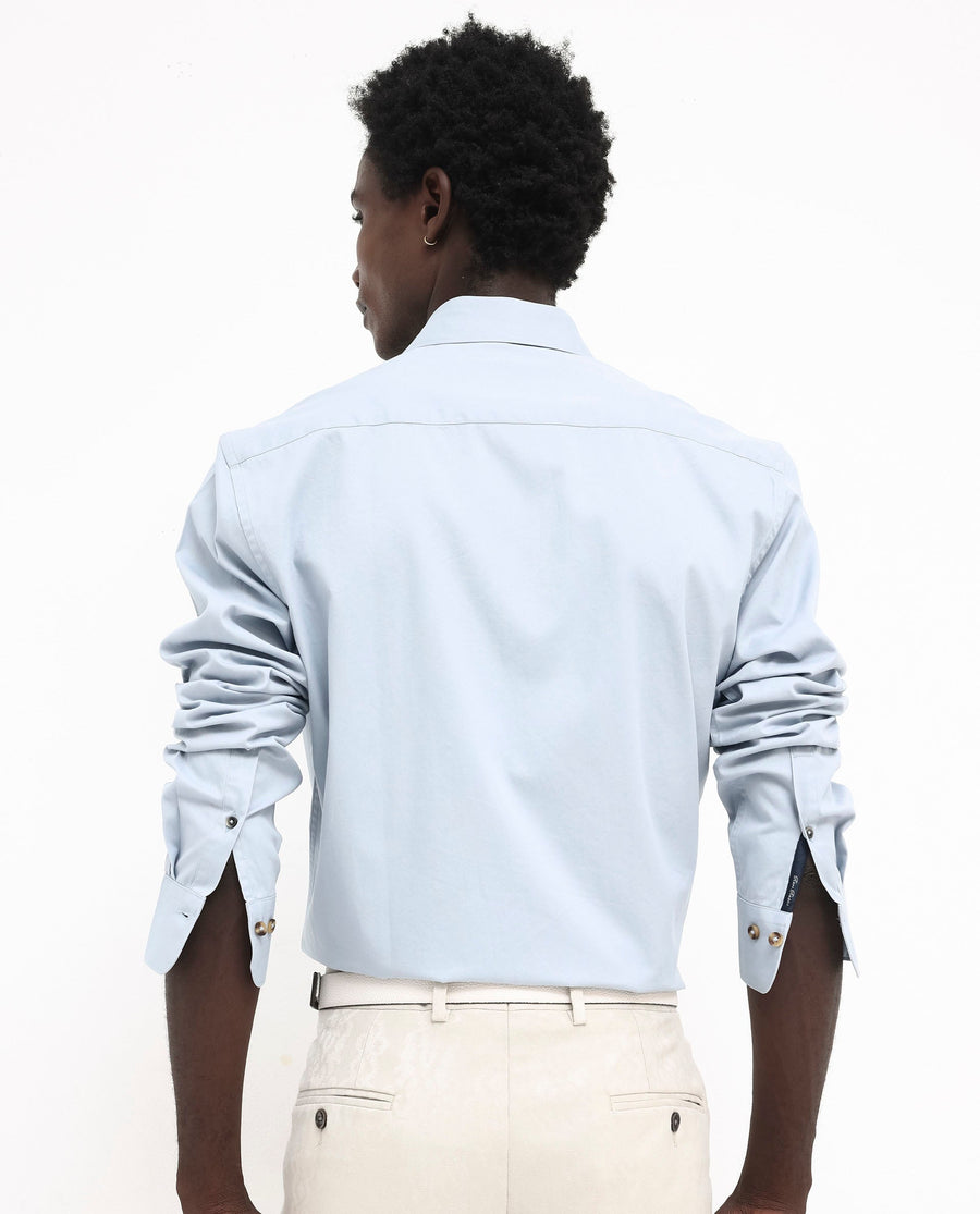Rare Rabbit Men's Arlet Light Blue Cotton Plain Regular Fit Full Sleeve Collared Shirt