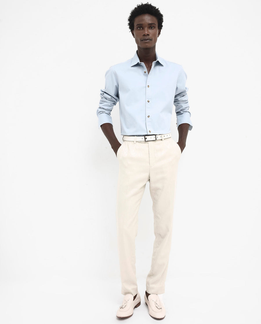 Rare Rabbit Men's Arlet Light Blue Cotton Plain Regular Fit Full Sleeve Collared Shirt