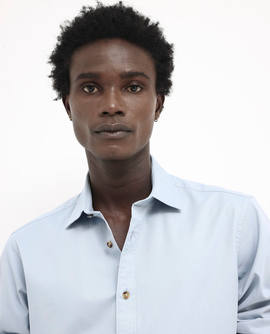 Rare Rabbit Men's Arlet Light Blue Cotton Plain Regular Fit Full Sleeve Collared Shirt