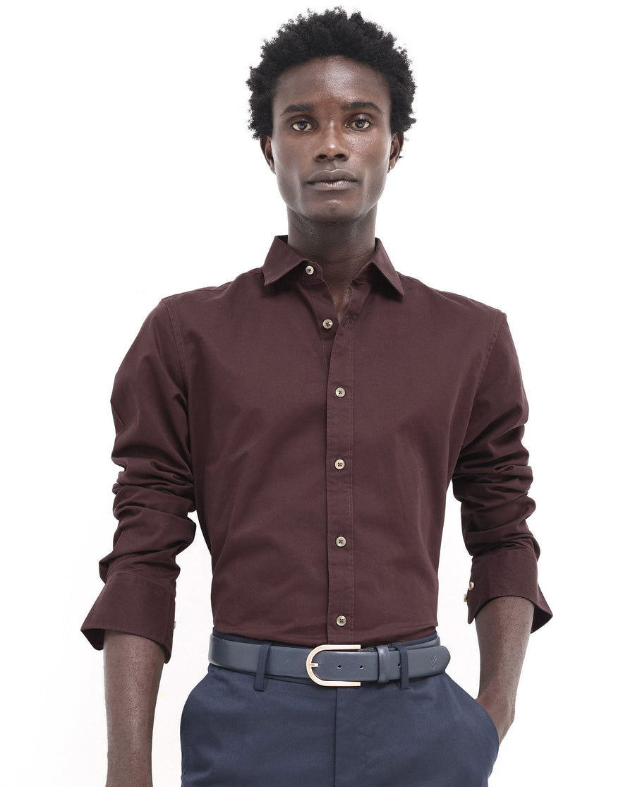 Rare Rabbit Men's Arlet Maroon Cotton Plain Regular Fit Full Sleeve Collared Shirt