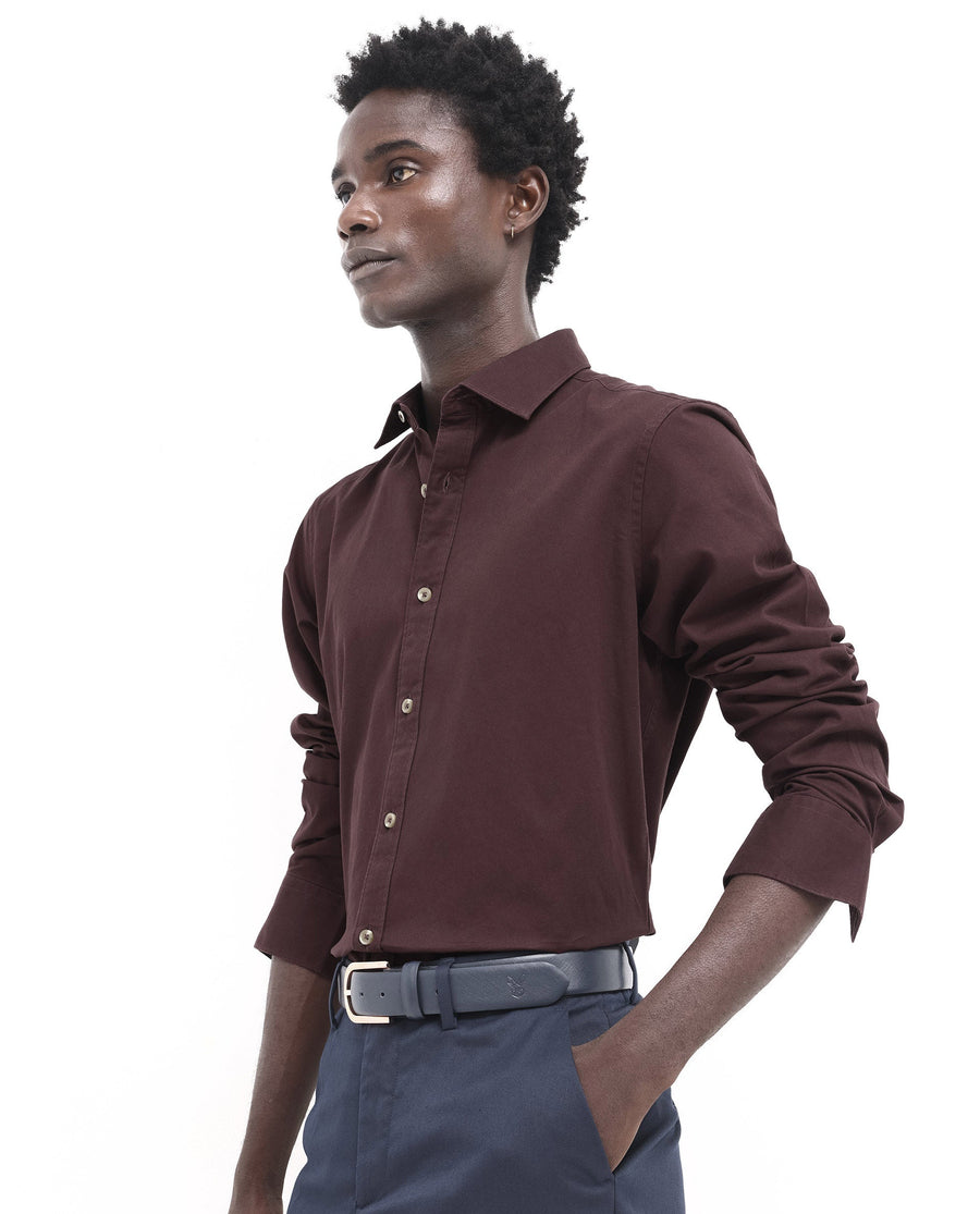 Rare Rabbit Men's Arlet Maroon Cotton Plain Regular Fit Full Sleeve Collared Shirt