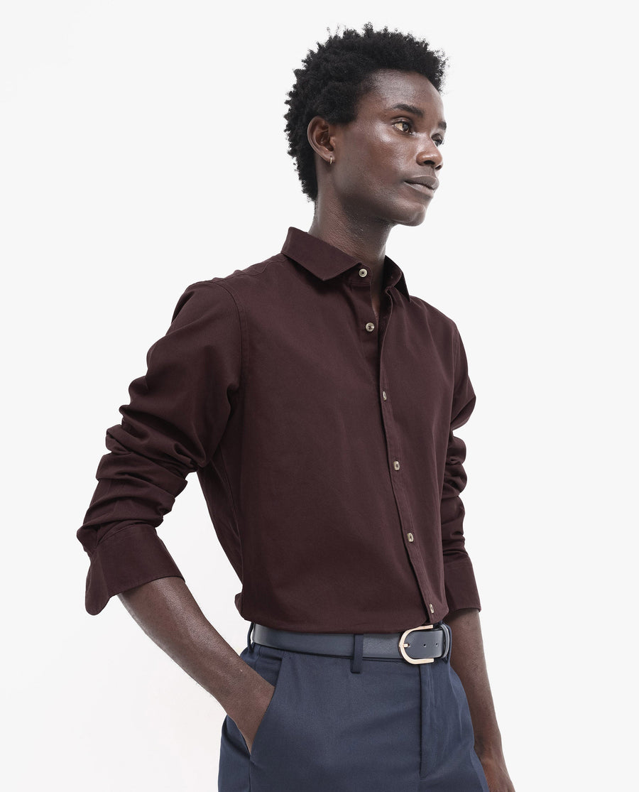 Rare Rabbit Men's Arlet Maroon Cotton Plain Regular Fit Full Sleeve Collared Shirt