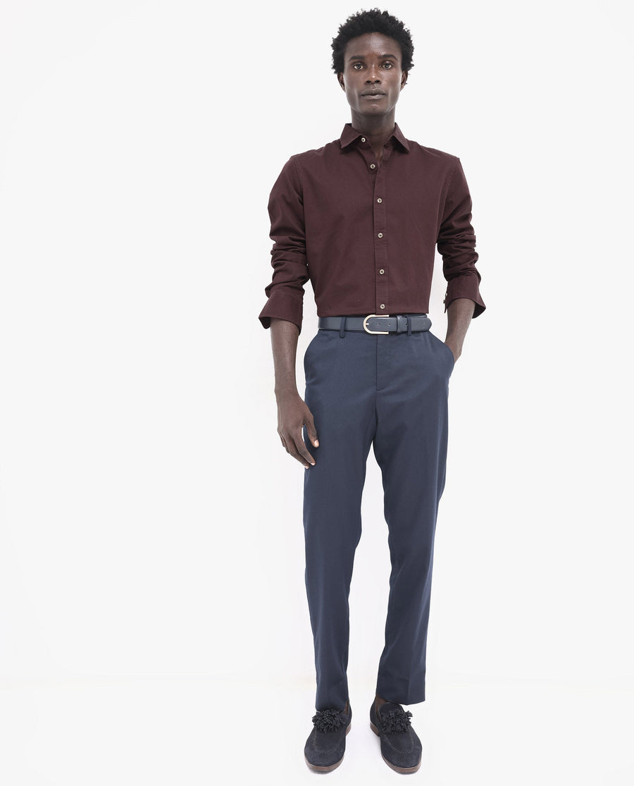 Rare Rabbit Men's Arlet Maroon Cotton Plain Regular Fit Full Sleeve Collared Shirt