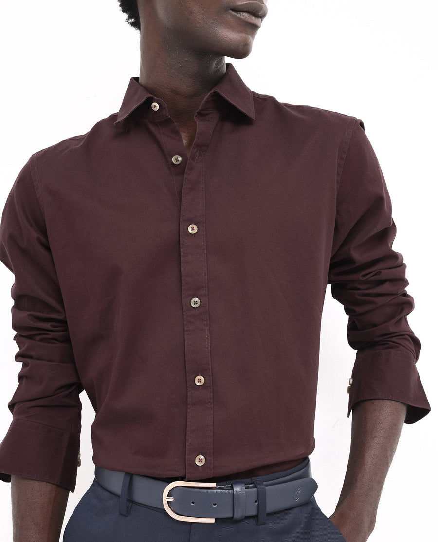 Rare Rabbit Men's Arlet Maroon Cotton Plain Regular Fit Full Sleeve Collared Shirt
