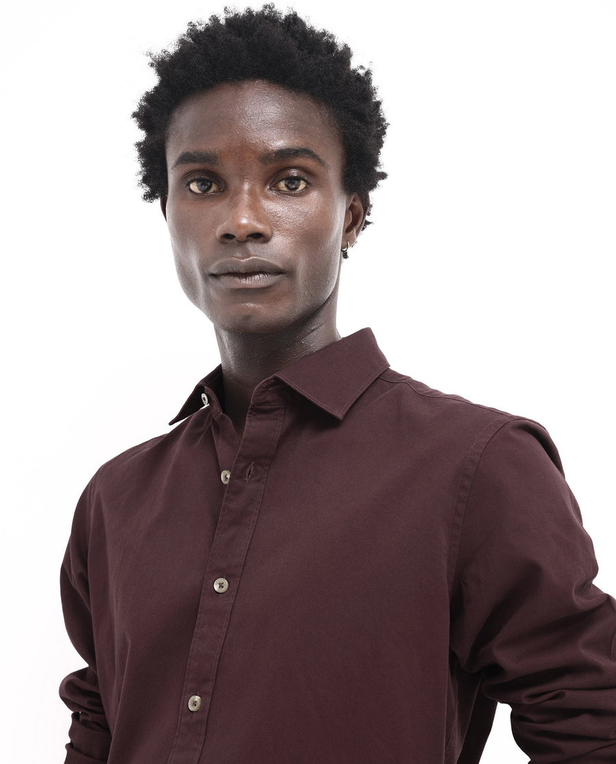 Rare Rabbit Men's Arlet Maroon Cotton Plain Regular Fit Full Sleeve Collared Shirt