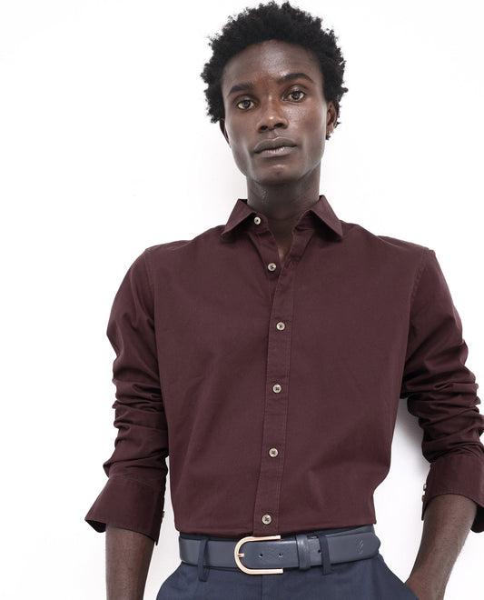 Rare Rabbit Men's Arlet Maroon Cotton Plain Regular Fit Full Sleeve Collared Shirt