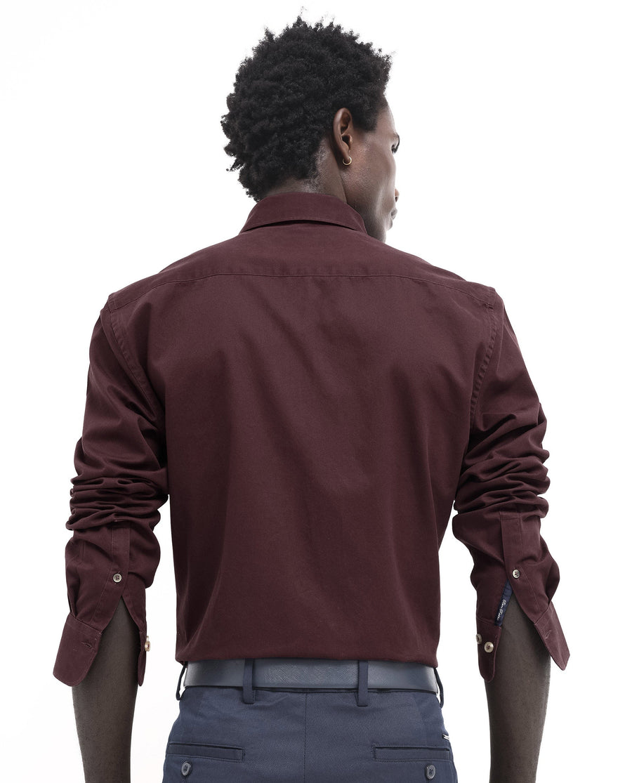 Rare Rabbit Men's Arlet Maroon Cotton Plain Regular Fit Full Sleeve Collared Shirt