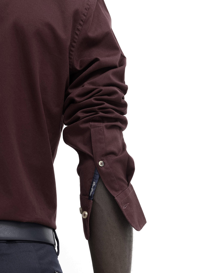 Rare Rabbit Men's Arlet Maroon Cotton Plain Regular Fit Full Sleeve Collared Shirt