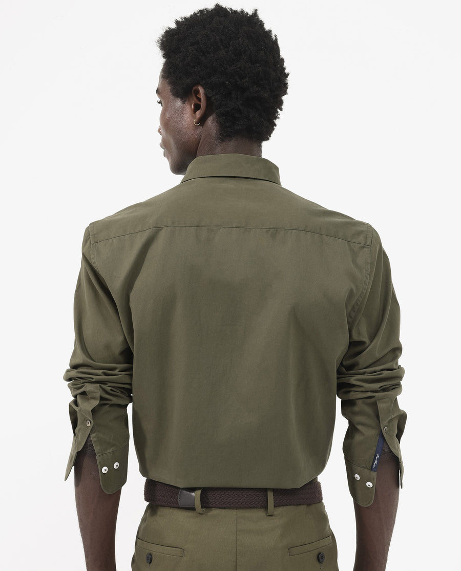 Rare Rabbit Men's Arlet Olive Cotton Plain Regular Fit Full Sleeve Collared Shirt