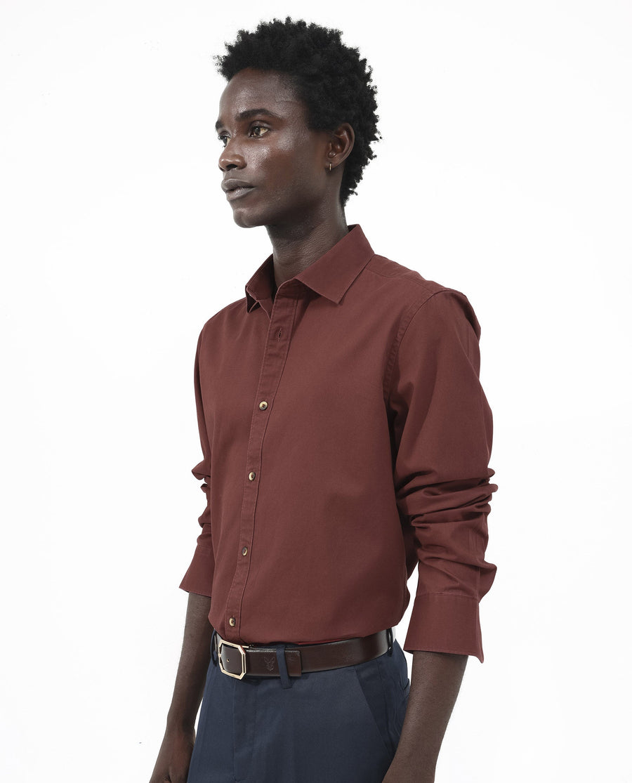 Rare Rabbit Men's Arlet Red Cotton Plain Regular Fit Full Sleeve Collared Shirt