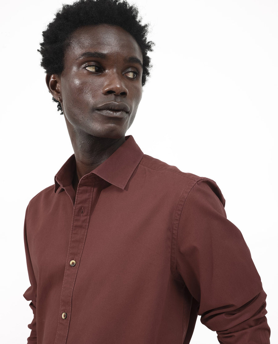 Rare Rabbit Men's Arlet Red Cotton Plain Regular Fit Full Sleeve Collared Shirt